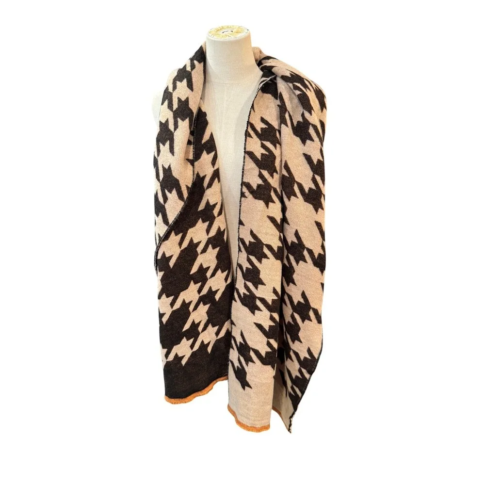 Ann Taylor Factory Brown‎ Beige Houndstooth Knit Scarf Wrap NEW 20